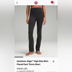 Lululemon align high rise mini-flare pant extra short